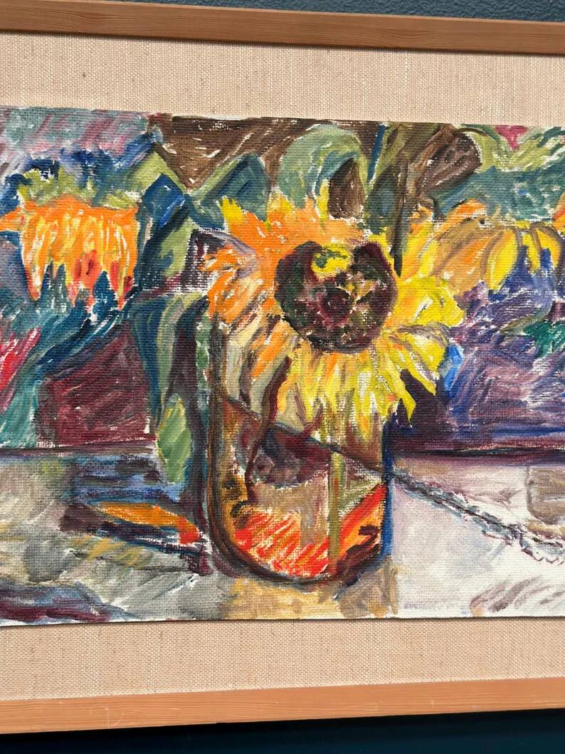 Original Swedish Oil on Panel – “Sunflowers” – Monogram Signed – Vintage & Framed