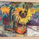 Original Swedish Oil on Panel – “Sunflowers” – Monogram Signed – Vintage & Framed