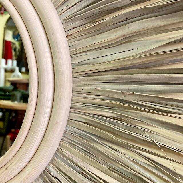 Sunburst Mirror in Rattan and Palm Leaf