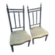 Pair of vintage twisted black wood chairs – Light green fabric seats