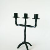 three-light wrought iron candlestick, Brutalist, 1970