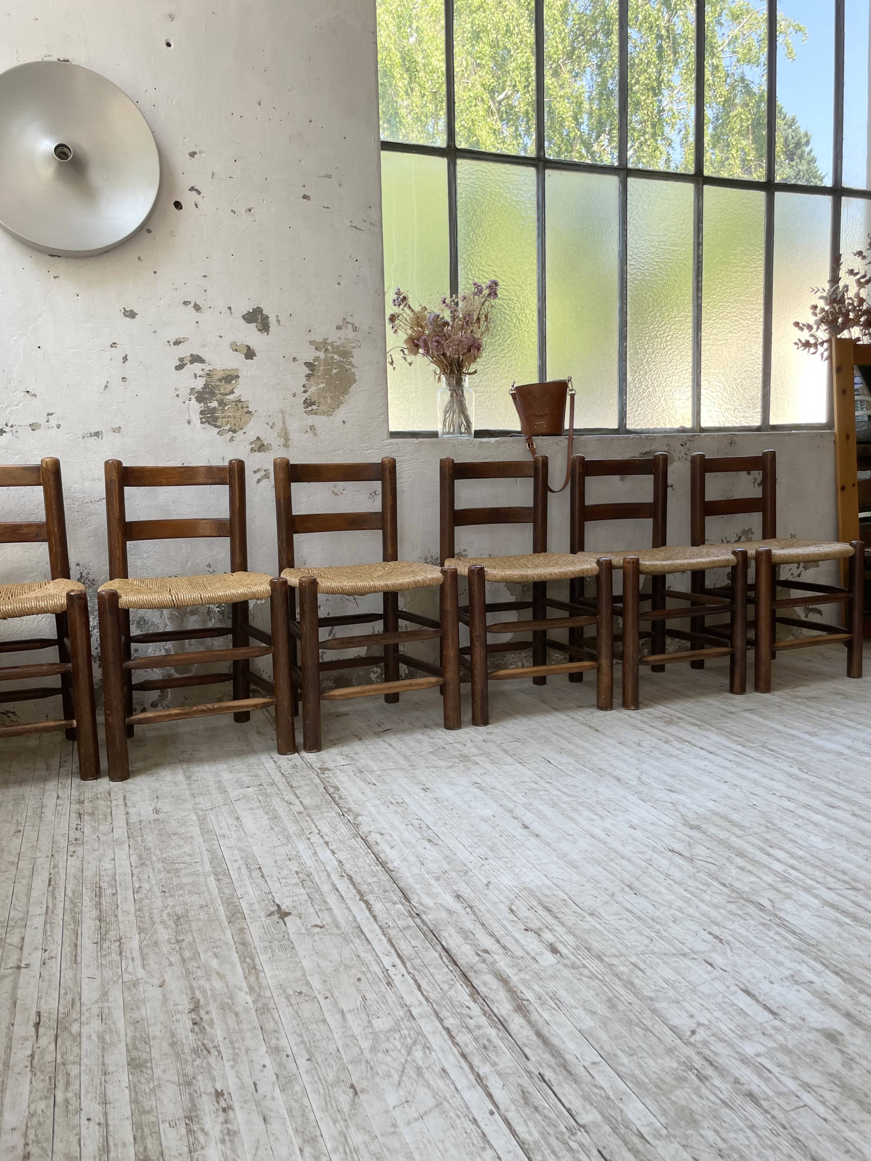 6 straw and oak chairs, mountain furniture