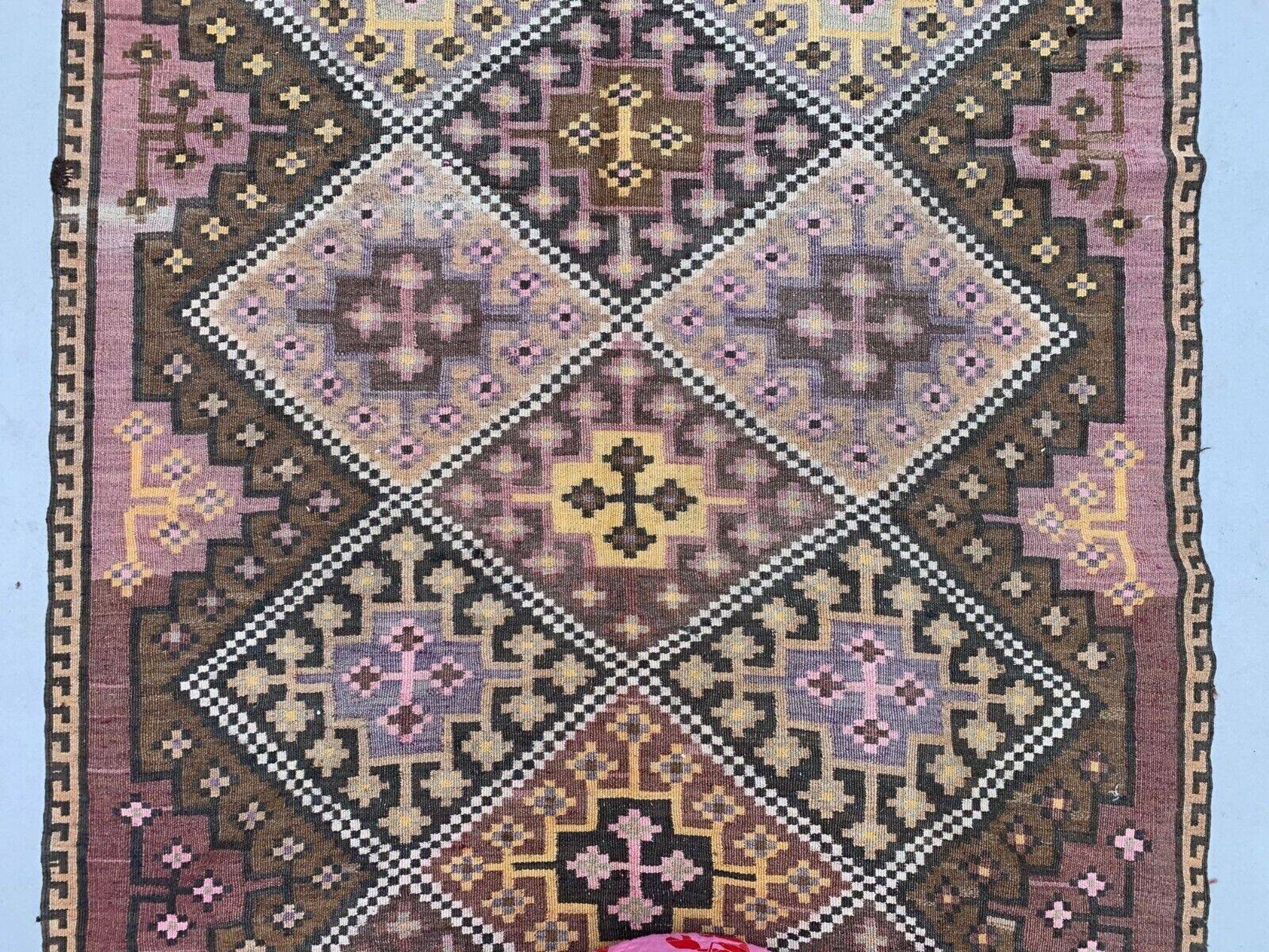 Vintage Turkish Kilim 377x152 cm wool kelim rug large