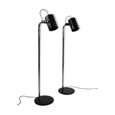 Paire de lampes de sol noires et chrome ''Orion'' par Per Sundstedt pour Ateljé Lyktan, Suède, années 1960.