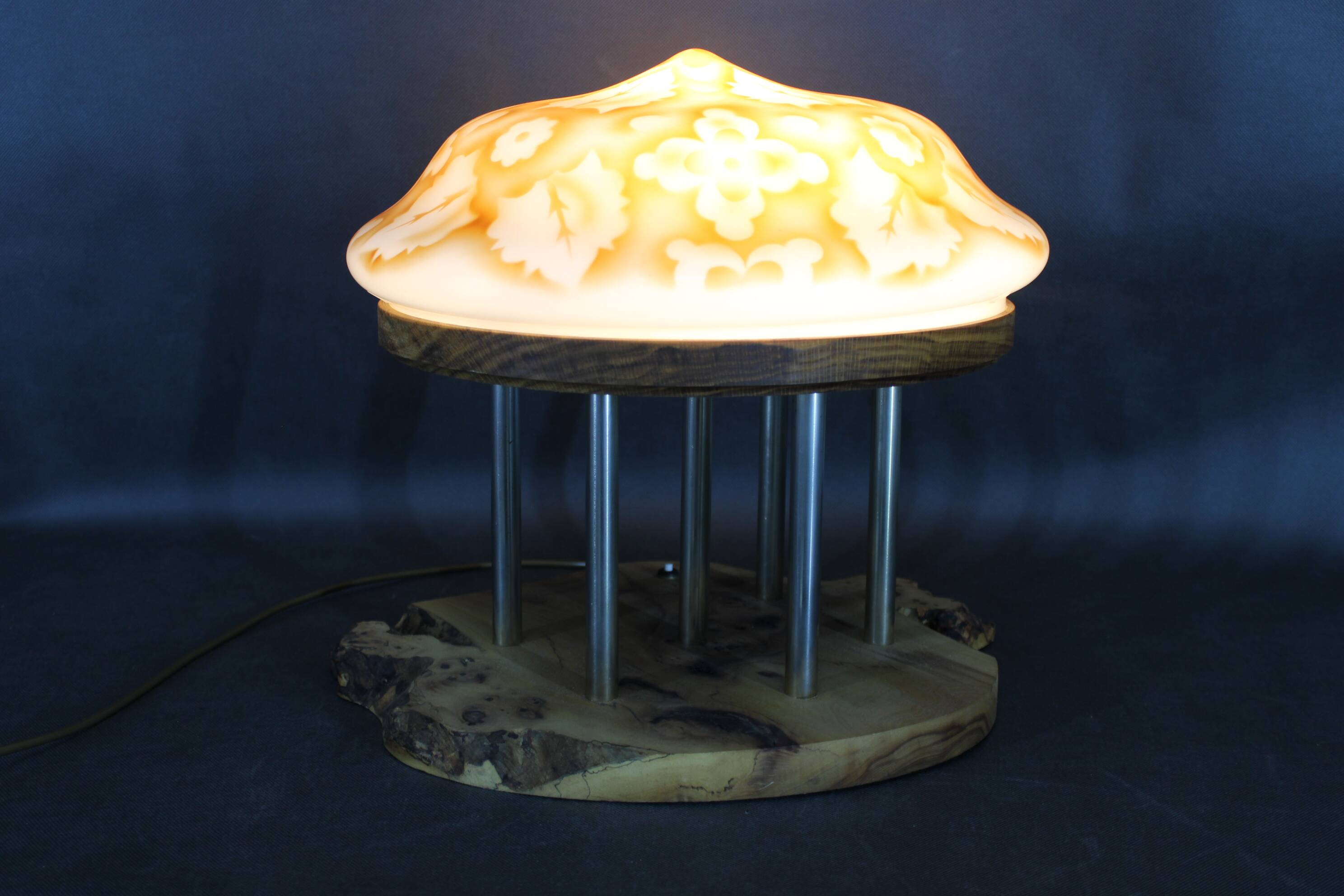 Contemporary Unique Wooden Table Lamp with Glass Shade