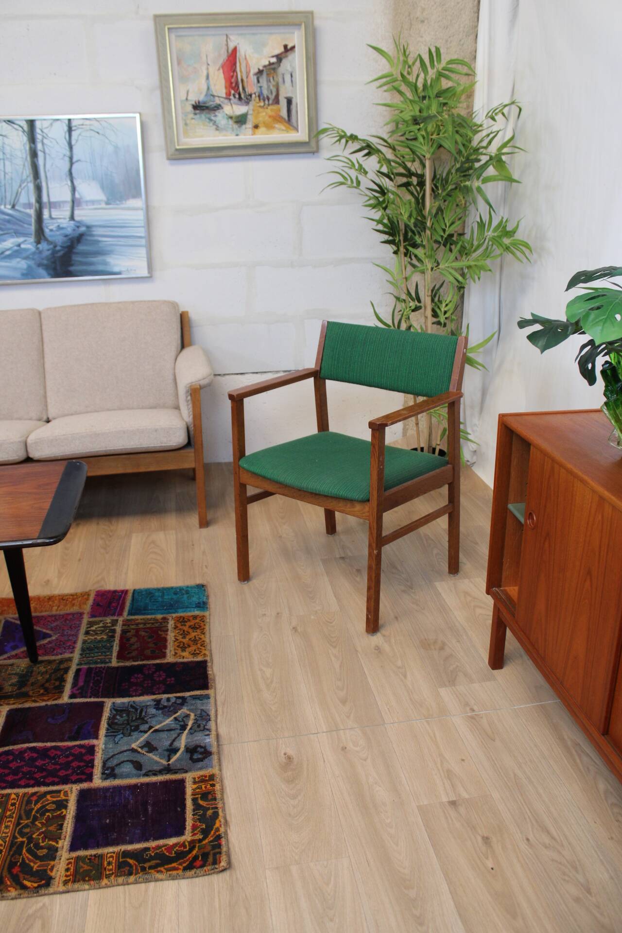 Kinnarps Oslosund armchair in oak and fabric 1960 Sweden