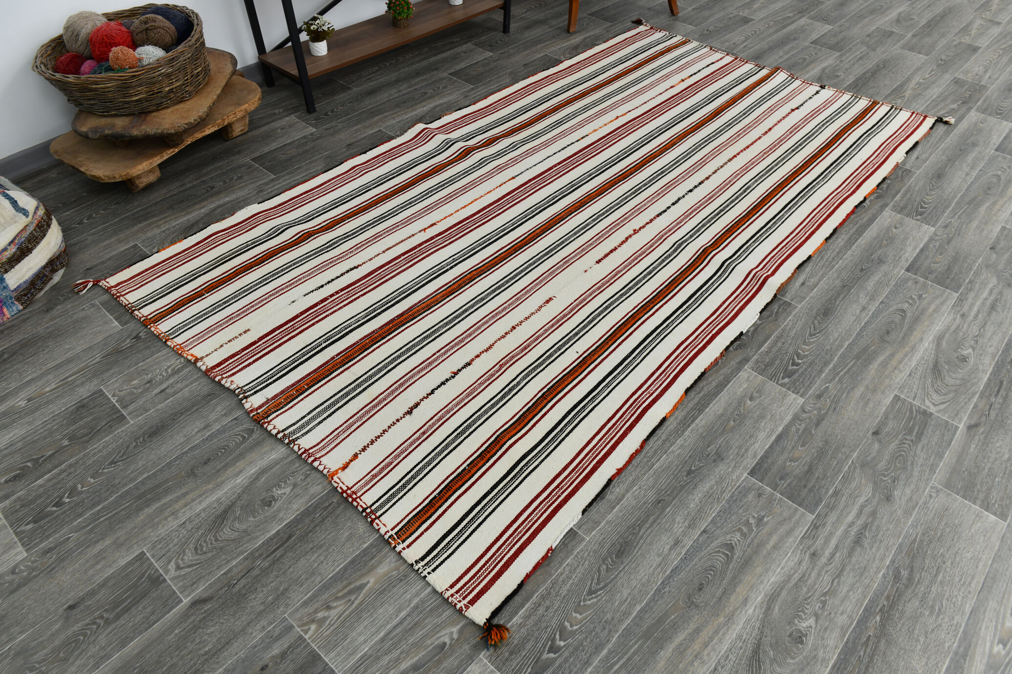 5x9 modern striped hemp rug, 148x269cm