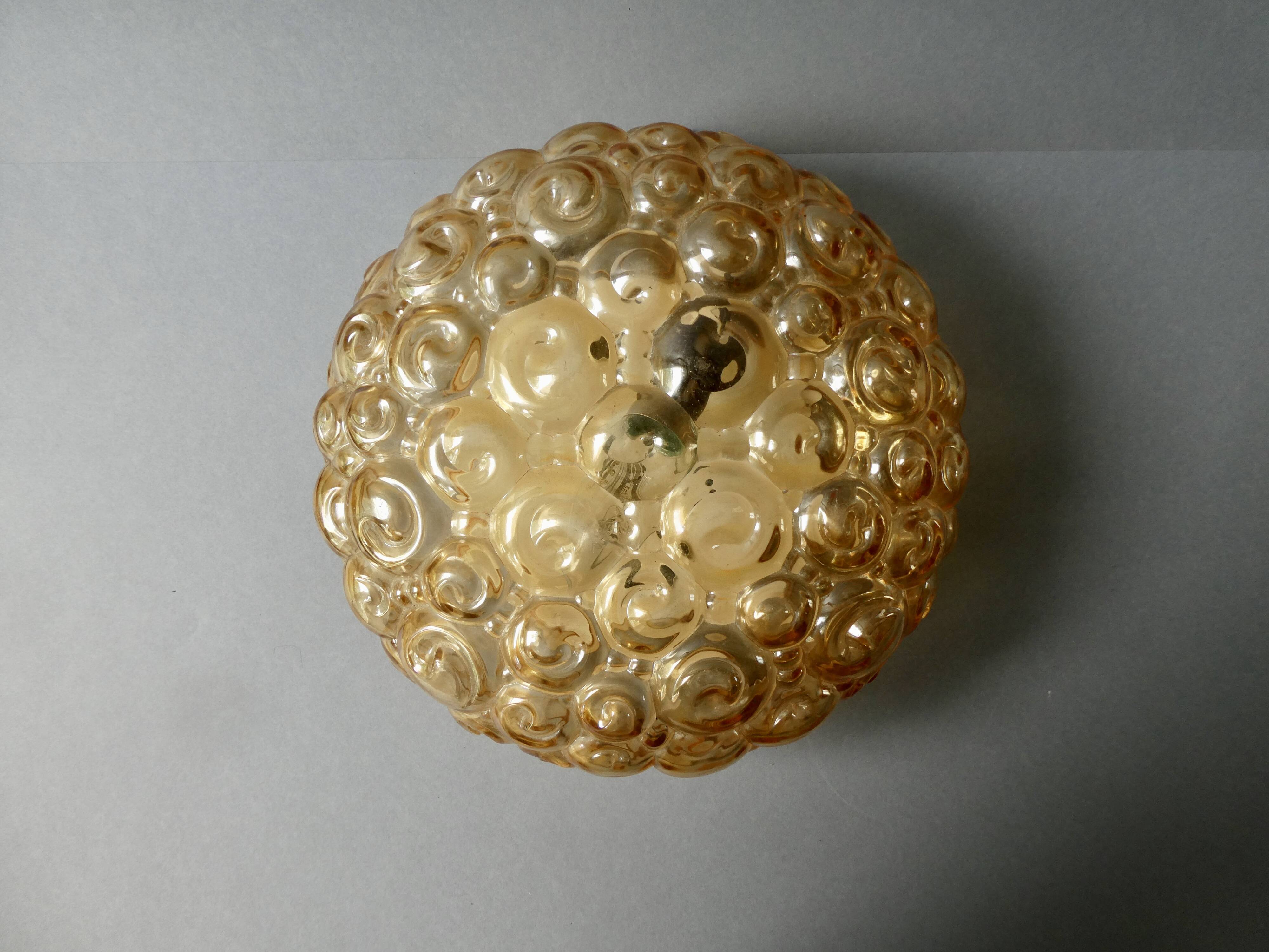 Amber glass ceiling light from the 70s