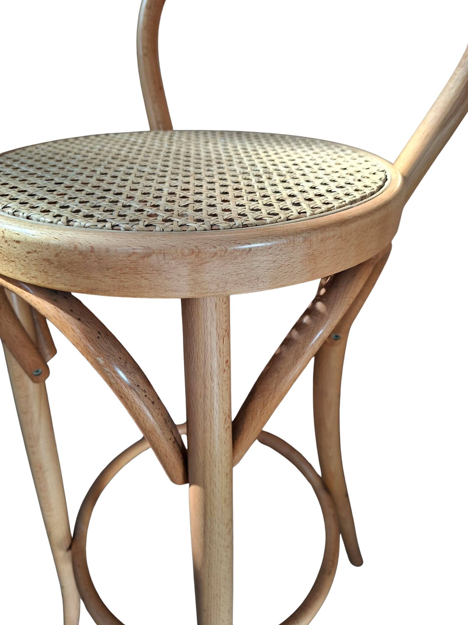 Set di 4 Sgabelli Thonet Style in Legno Curvato e Paglia di Vienna '70