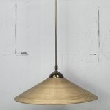 Telescopic brass and pencil reed rattan bamboo hanging pendant lamp, Italy 1970s