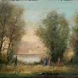 HST painting "The family walk" signed Dervin