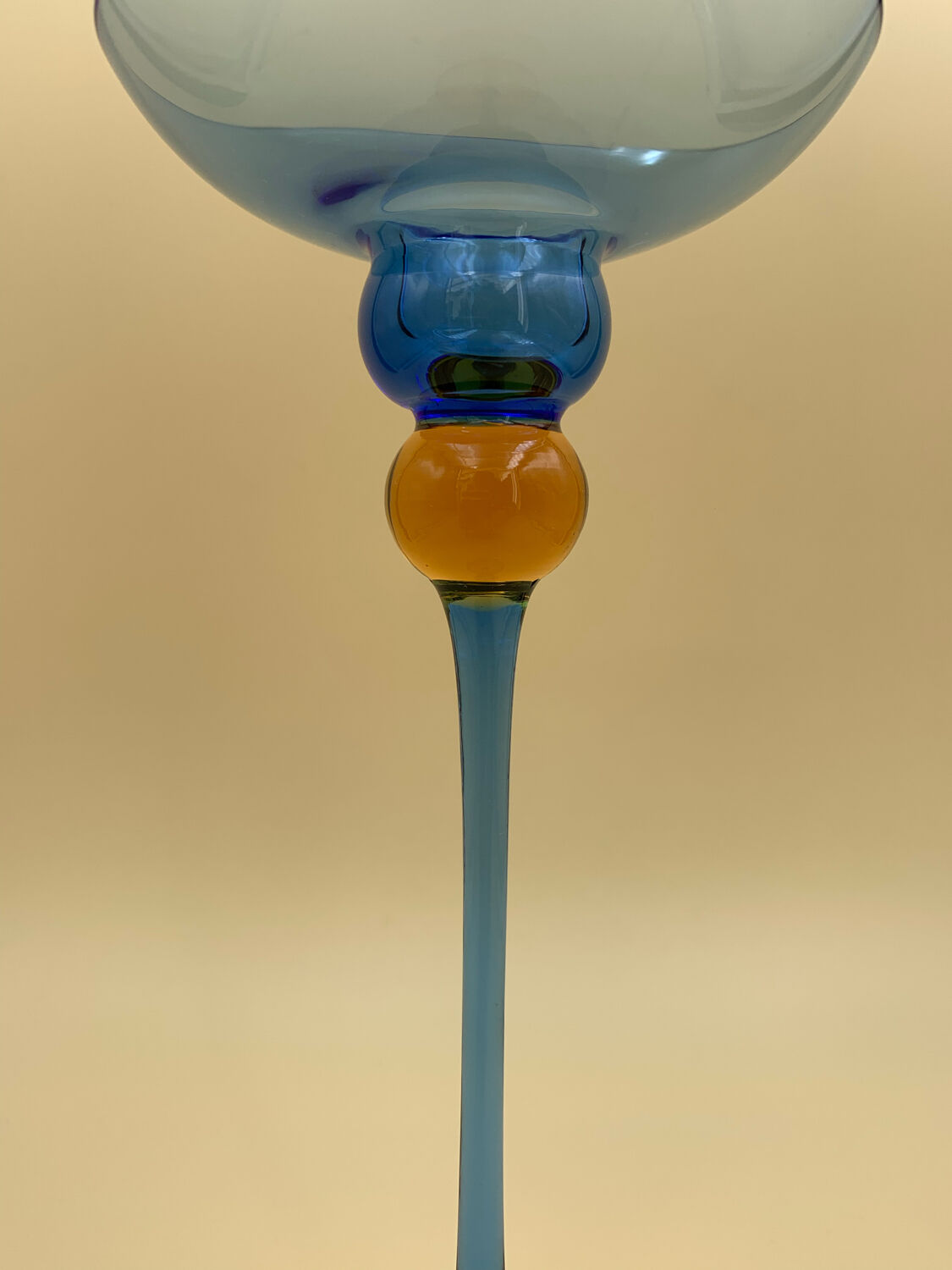 Yellow and blue glass candle holder