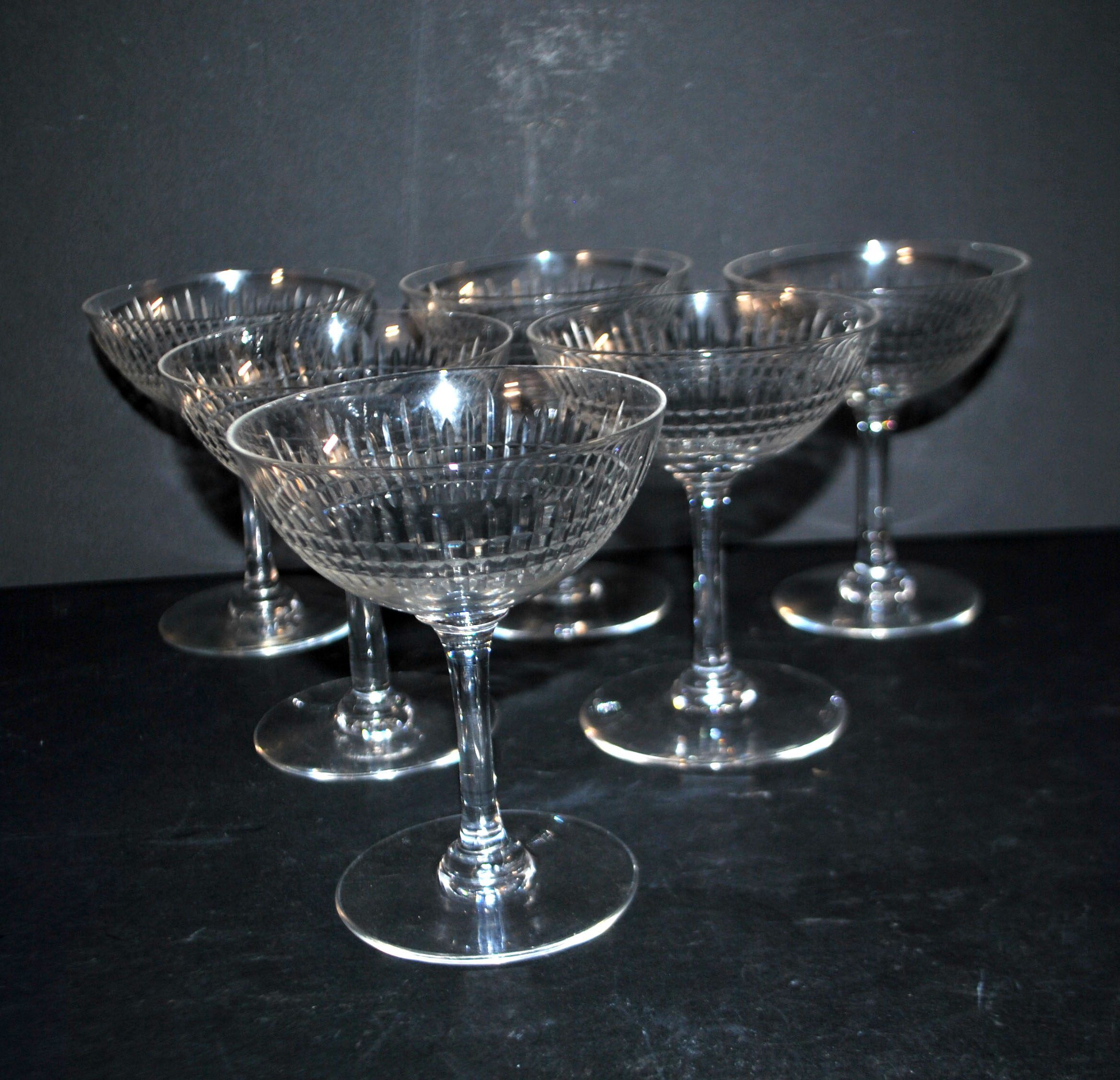 Baccarat set of 6 champagne glasses Nancy in cut crystal organ pipe design 11.5 cm