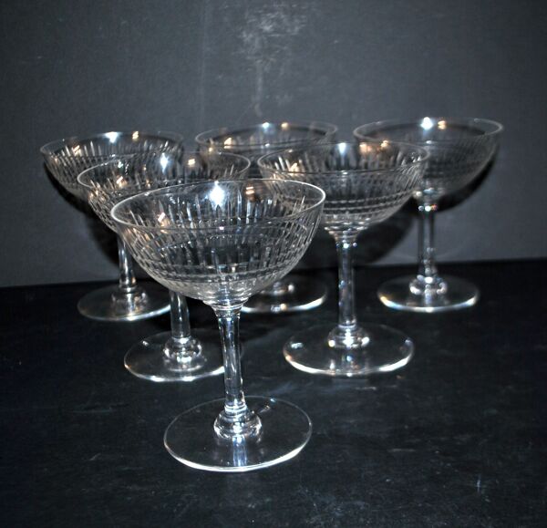 Baccarat lot de 6 coupes à champagne Nancy en cristal taillé jeu d’orgue 11,5 cm