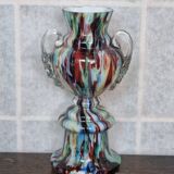 Bohemian Welz Glass Trophy Vase with Harlequin Honeycomb Pattern - Vintage Collectible Multicolored Blown Glass