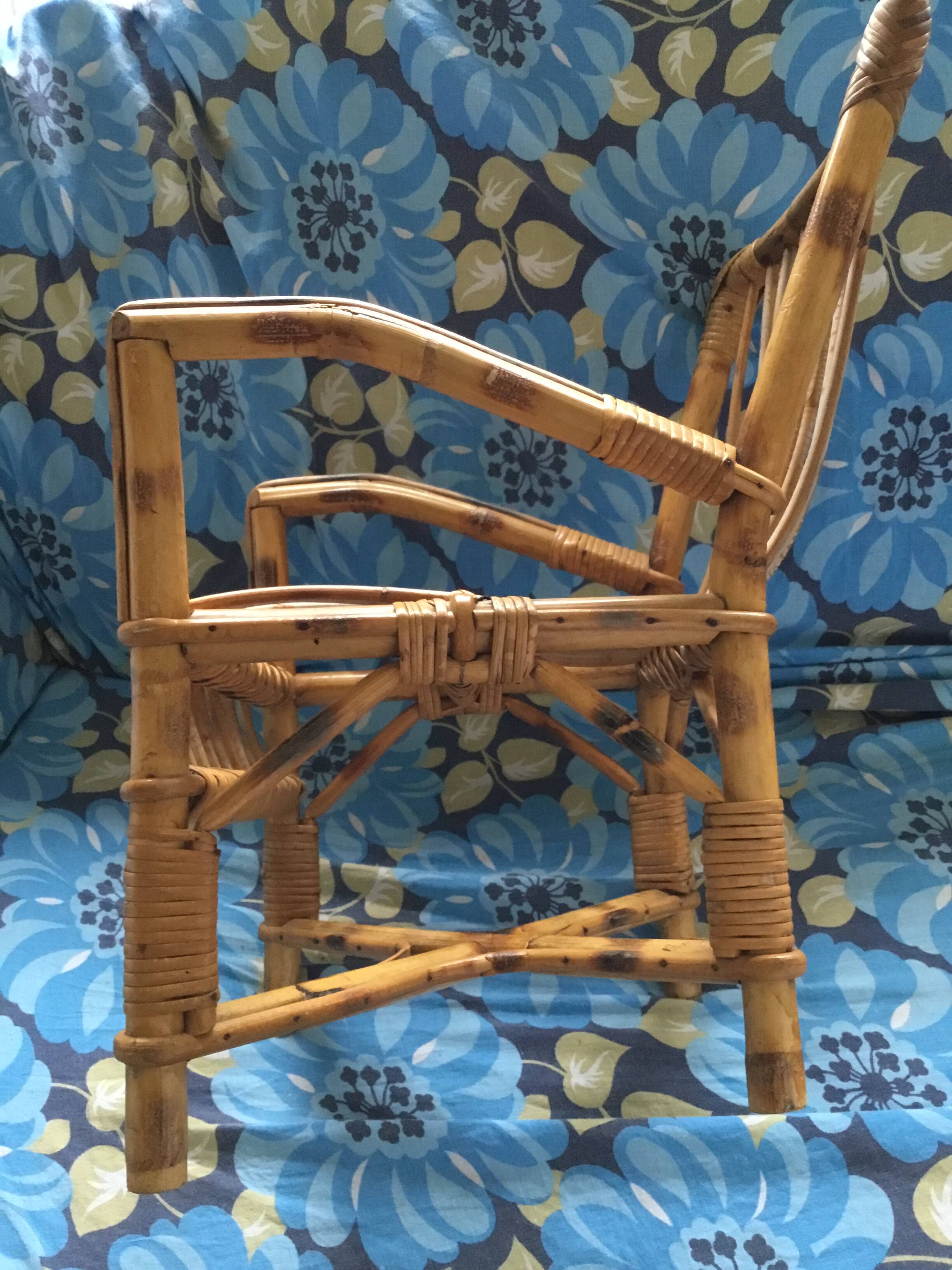 Vintage wicker and rattan children's armchair