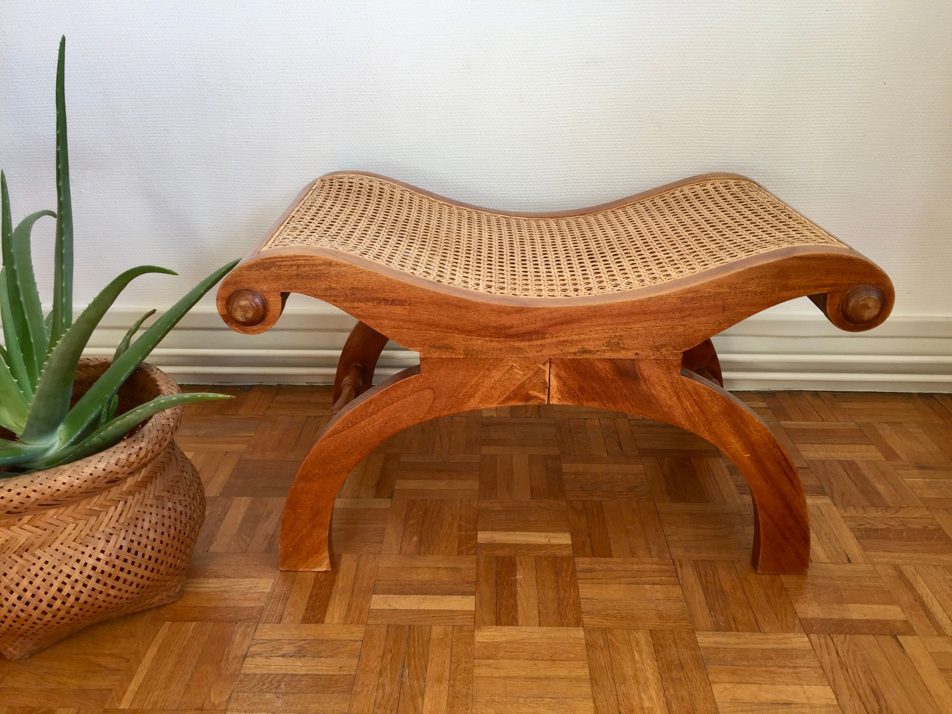Colonial footstool, foot caned teak