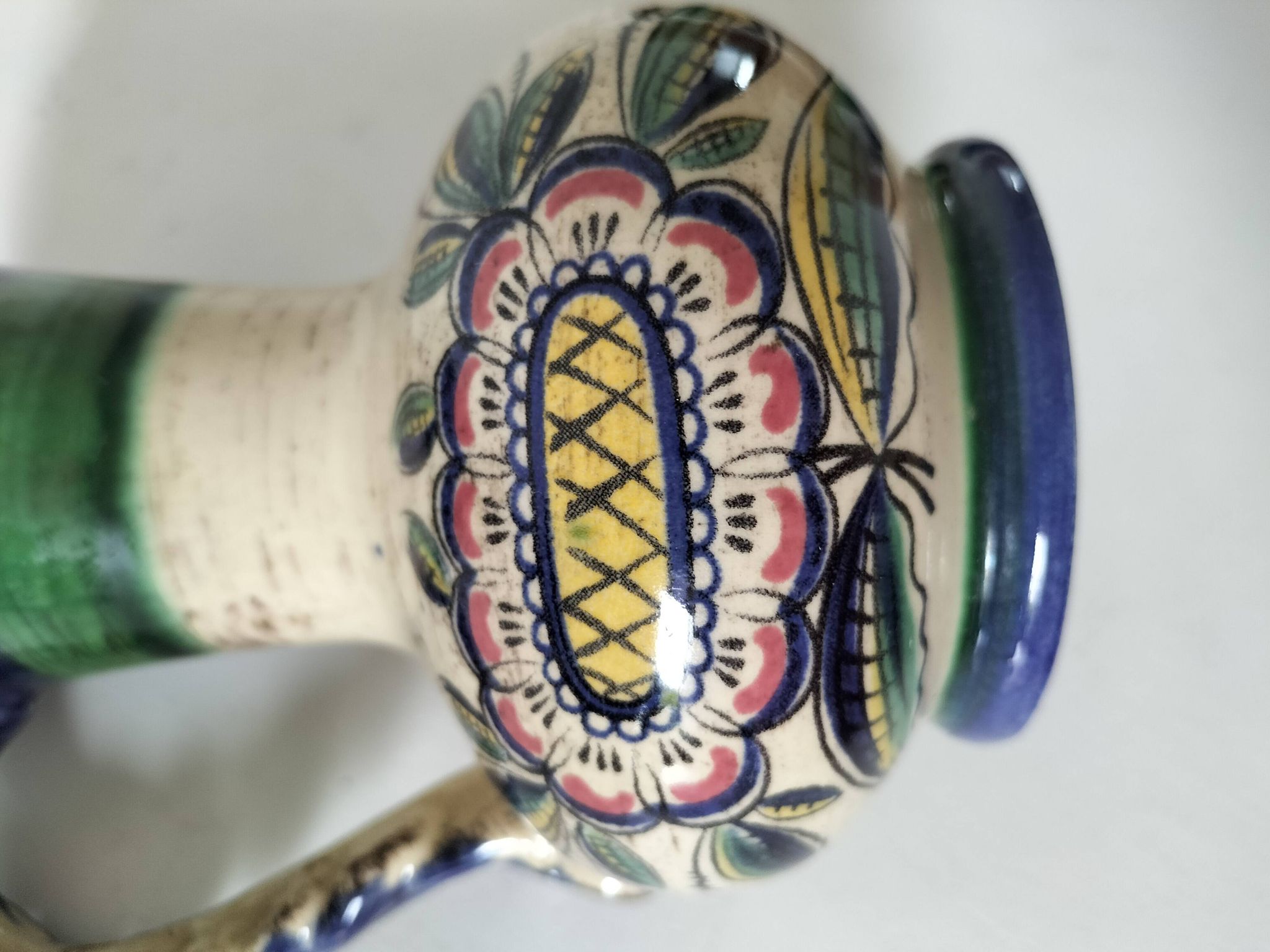 Earthenware pitcher with rustic floral decoration – 1950s-1970s