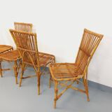 Set of 4 vintage Audoux Minet rattan chairs from the 1950s and 60s.