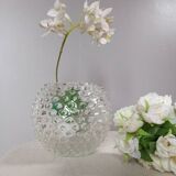 Round bubbled textured transparent glass vase