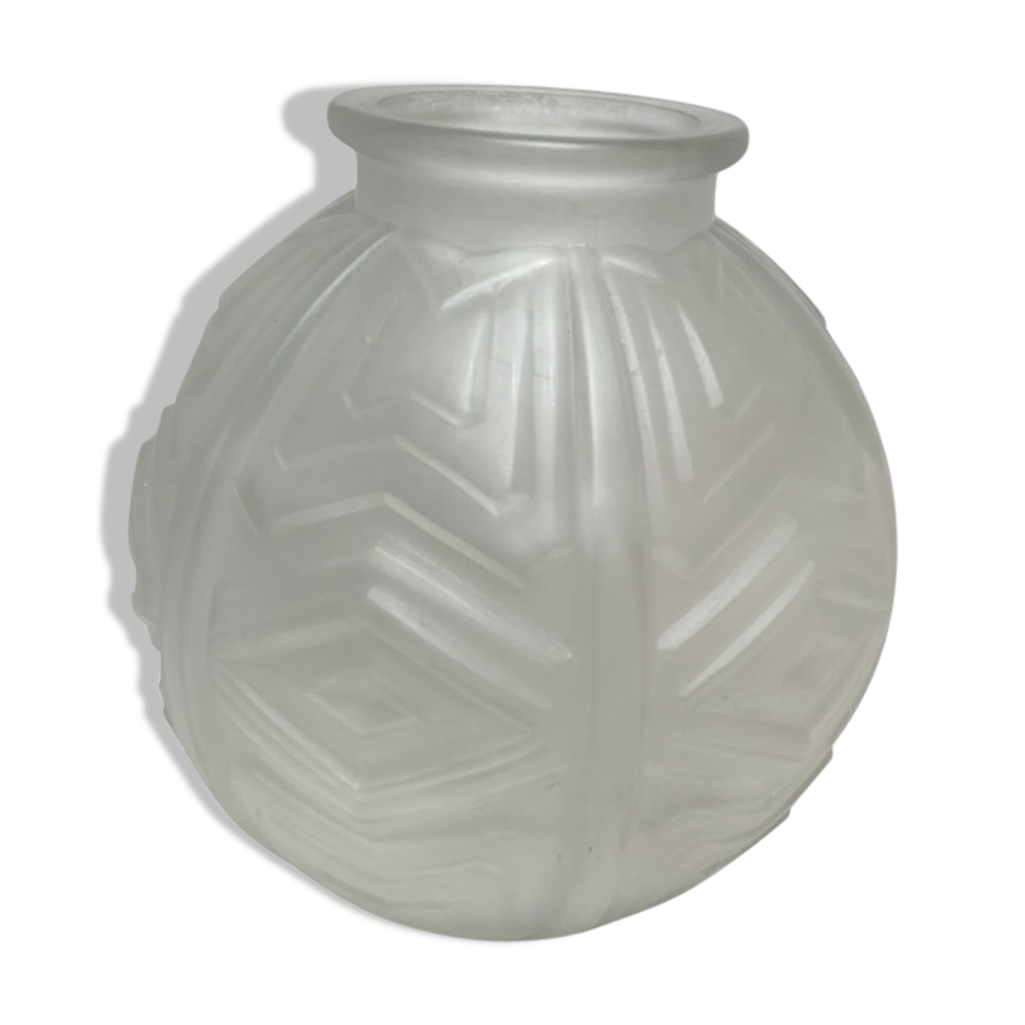Art Deco ball vase 1930 in molded and pressed frosted glass