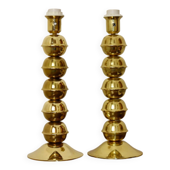 Pair Of Mid-Century Tall Swedish Brass Bobbin Lamps by  Kosta Elammatur, 1960/70's.