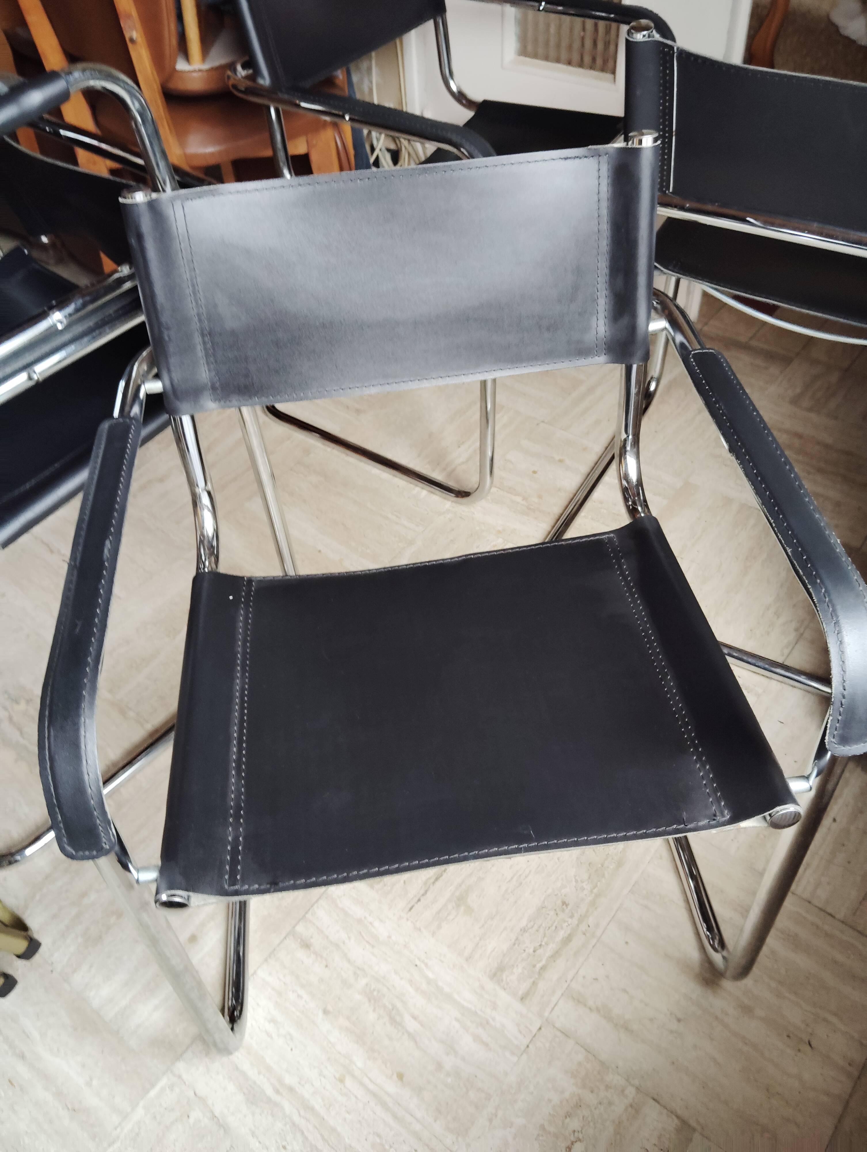 Set of 5 leather/chrome cantilever chairs