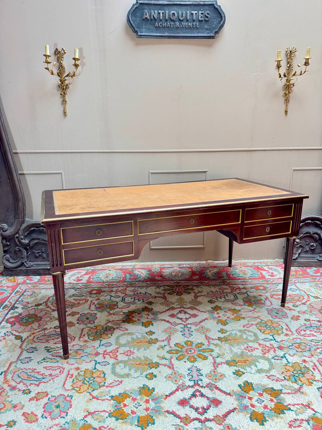 Louis XVI style double-sided mahogany desk, 19th century
