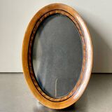 Cadre ovale antique en bois avec incrustation en intarsia 15,5 cm x 10 cm