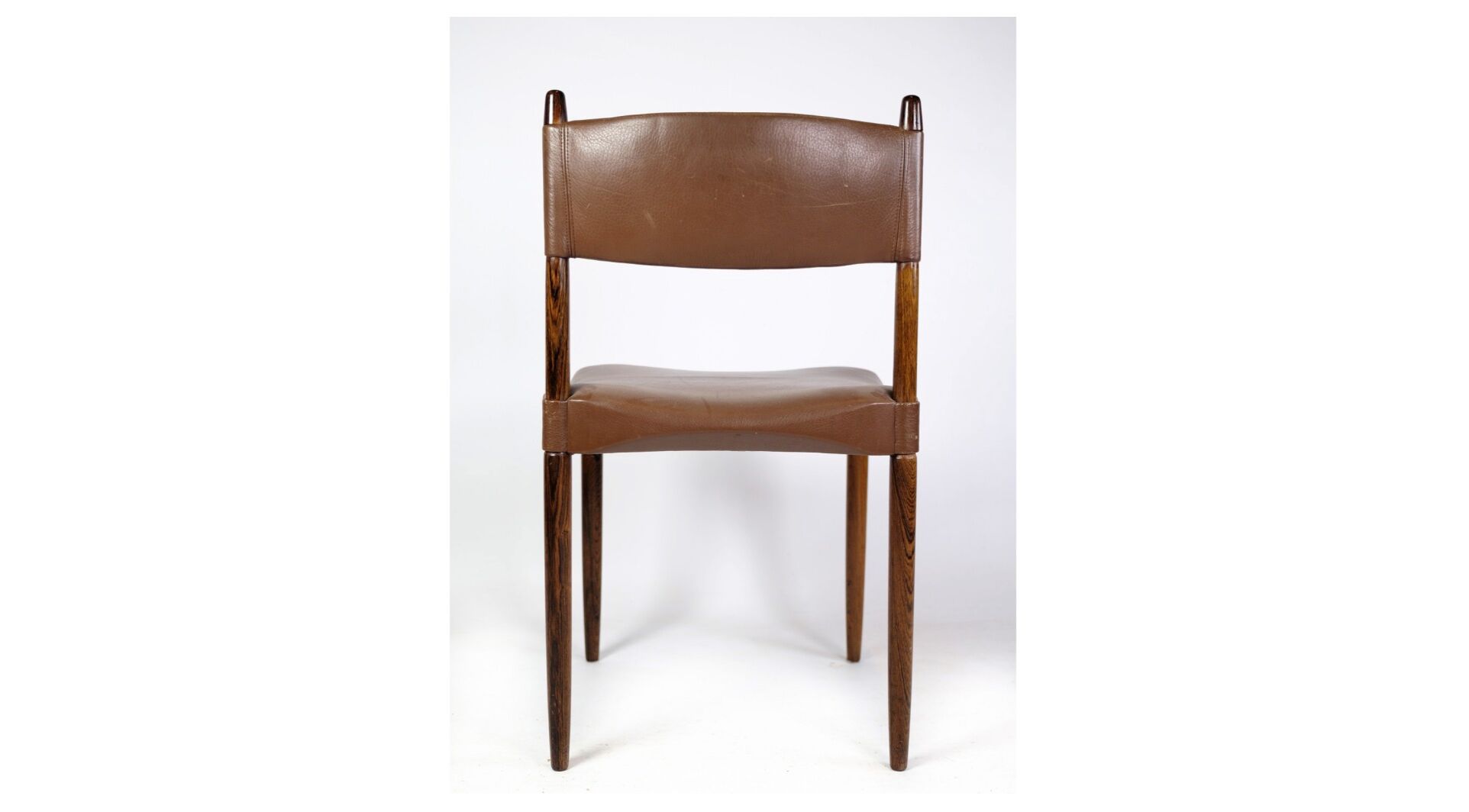 Set of 6 Chairs of Danish Design Made of Solid Rosewood with Brown Leather