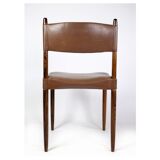 Ensemble de 6 chaises de design danois en palissandre massif avec cuir brun