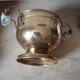 Small cauldron on foot with ceramic handles, vintage pot cover