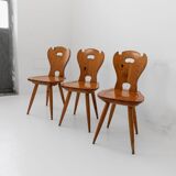Set of 3 vintage wooden farmhouse chairs from the 1960s.