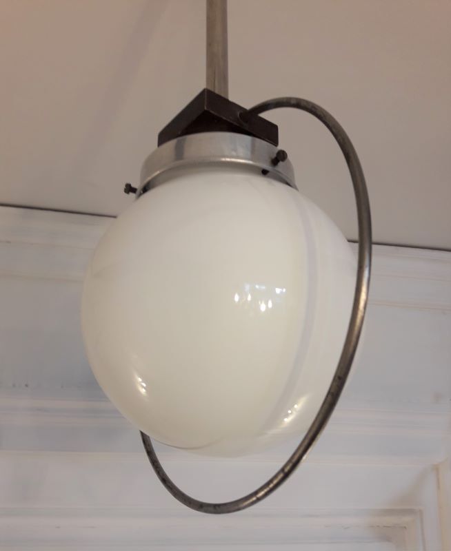 Art Deco aluminium and globe ceiling light