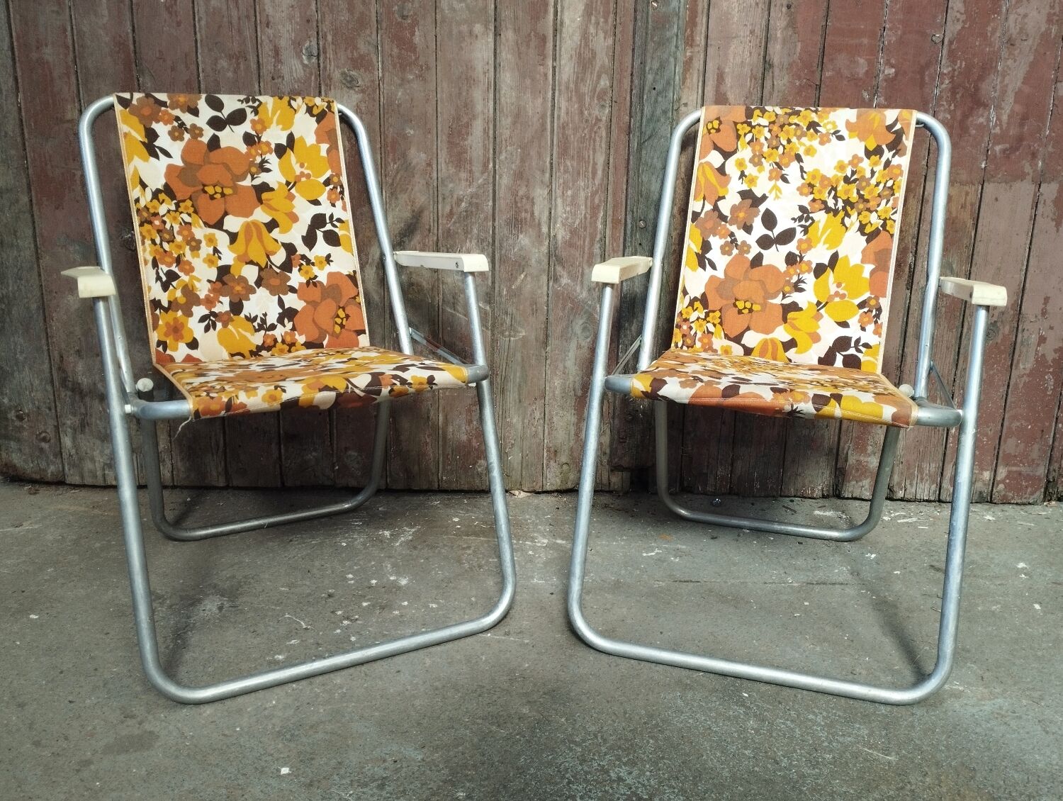 Pair of vintage folding camping chairs