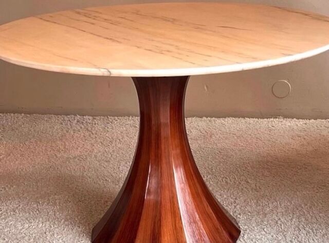Marble and rosewood round dining table
