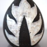 Vintage Danish pottery vase with graphic monochrome design and glazing from Helge Österberg