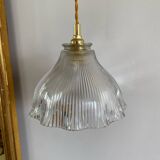 Vintage glass holophane pendant light