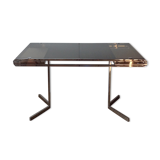 Table 1970 chrome et verre avec rallonges
