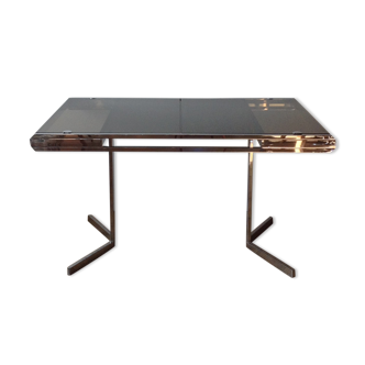 Table 1970 chrome et verre avec rallonges