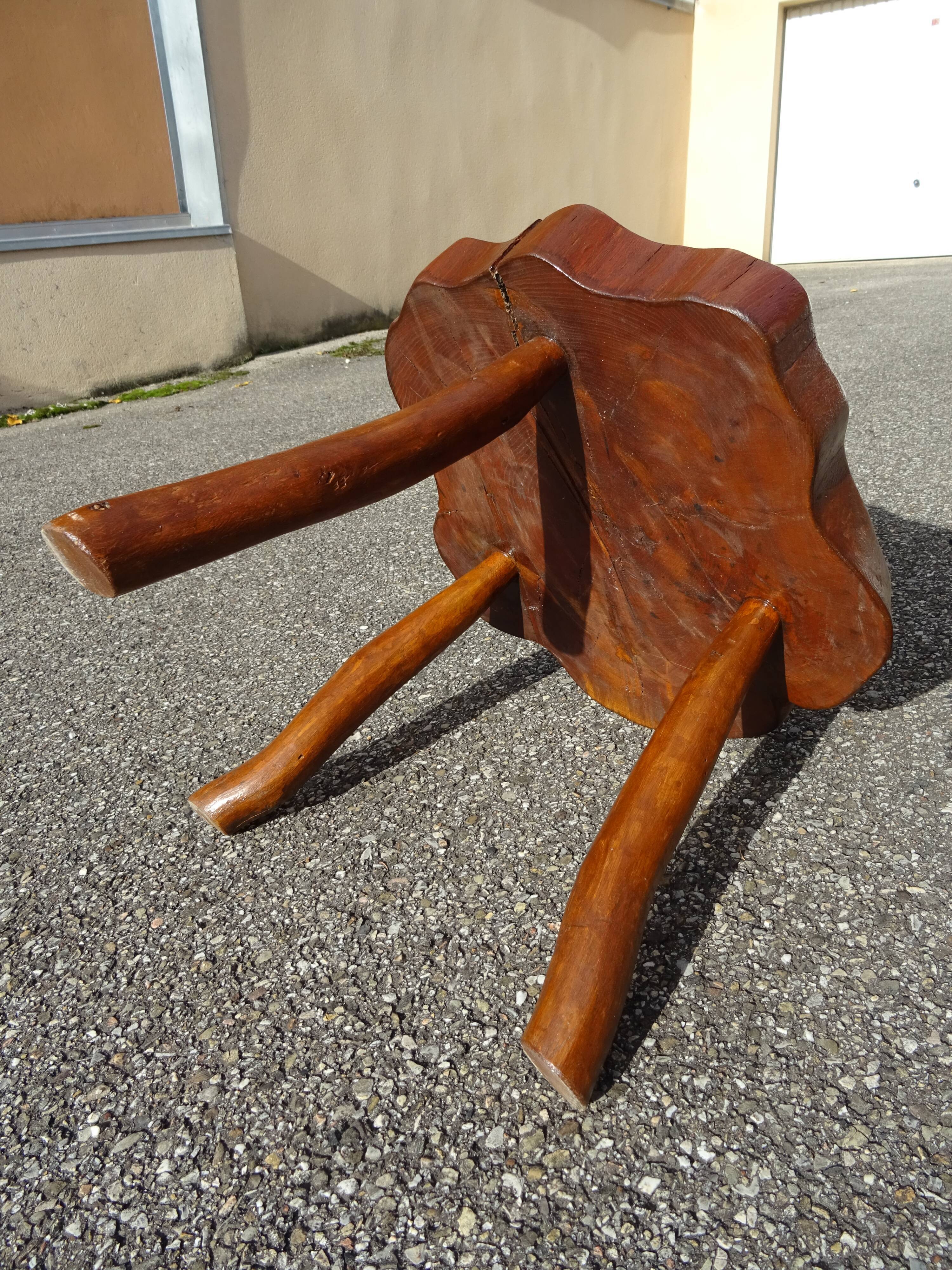 Brutalist style coffee table in vintage solid wood