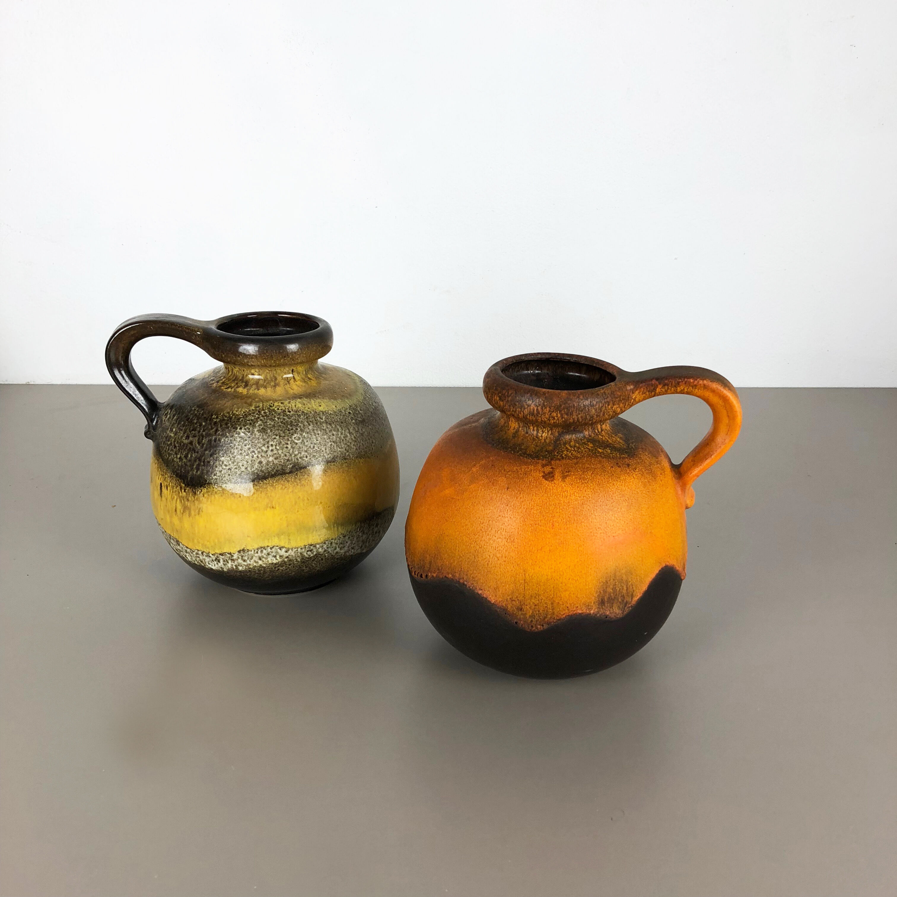 Set of two pottery fat lava vases model "484-21" made by Scheurich Germany 1970s