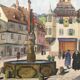 Tableau Aquarelle rue de Kayserberg (Alsace) daté de 1955 monogrammé