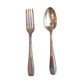 Old silver metal spoon and fork