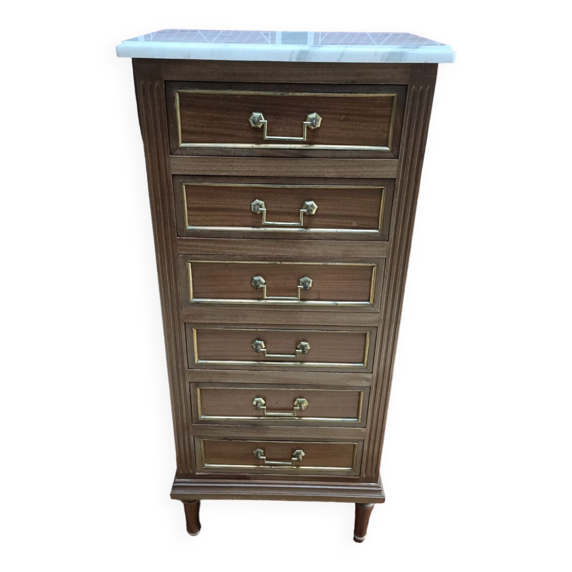 Chiffonier ou semainier style Louis XVI, 6 tiroirs et marbre blanc