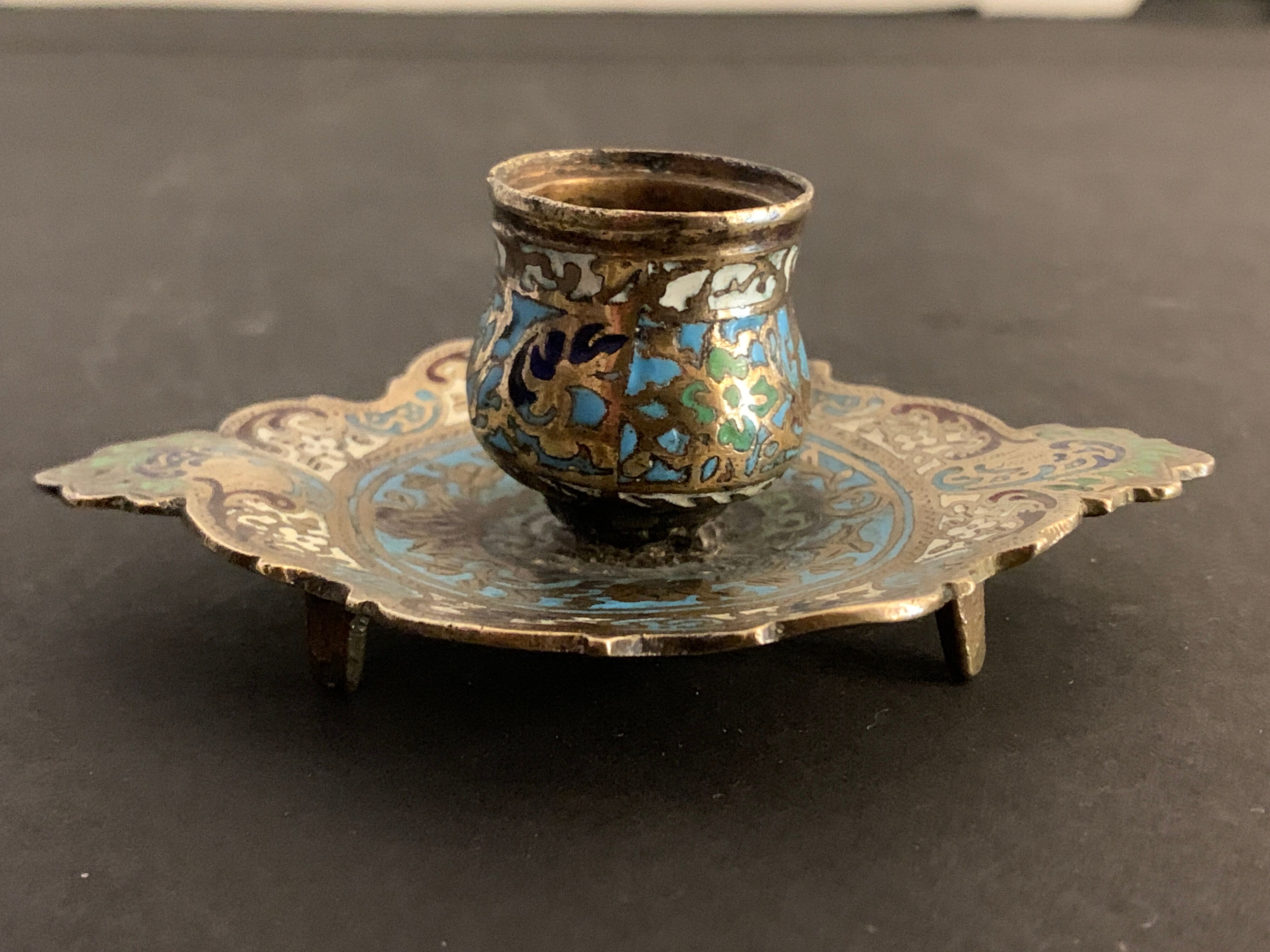 Bronze candlestick and napoleon III partitioned enamels