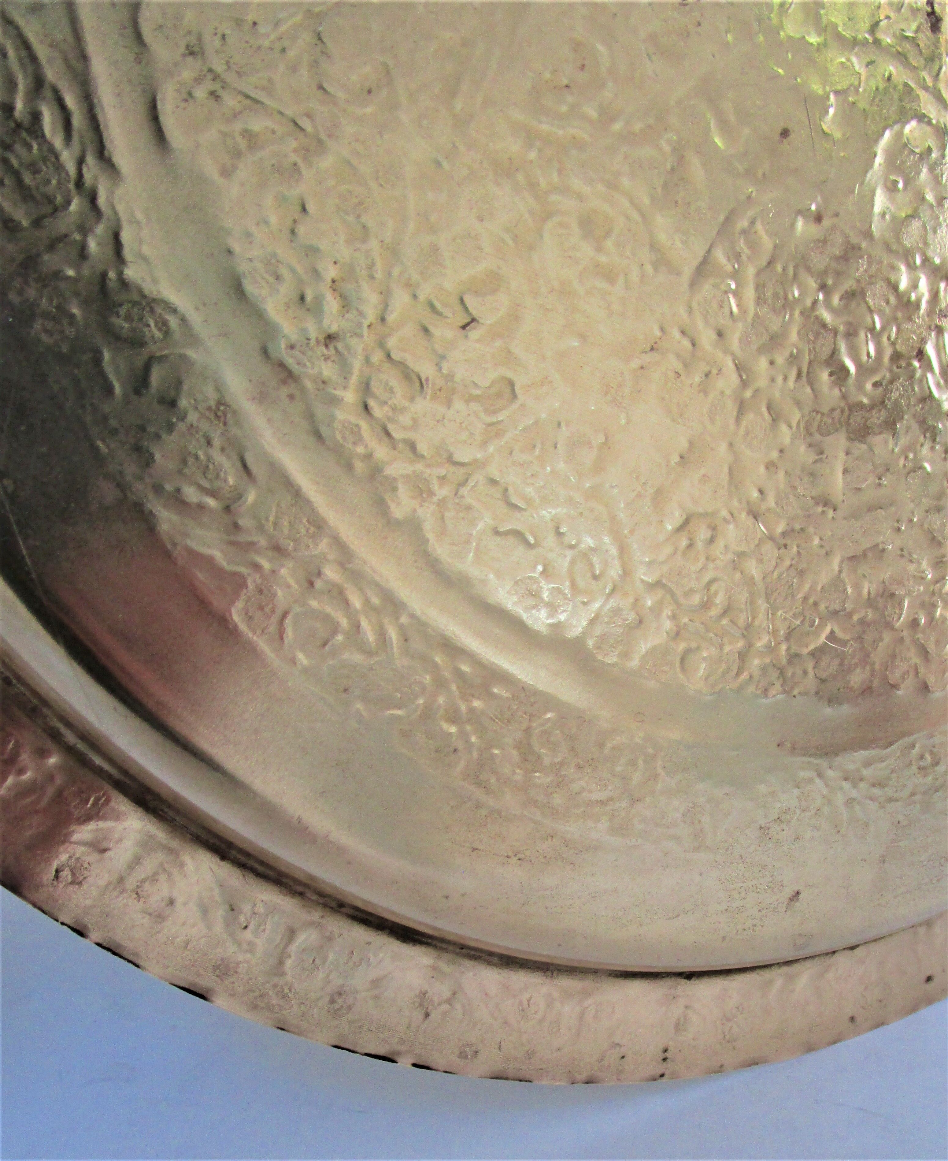 Oriental brass tray floral decoration signed