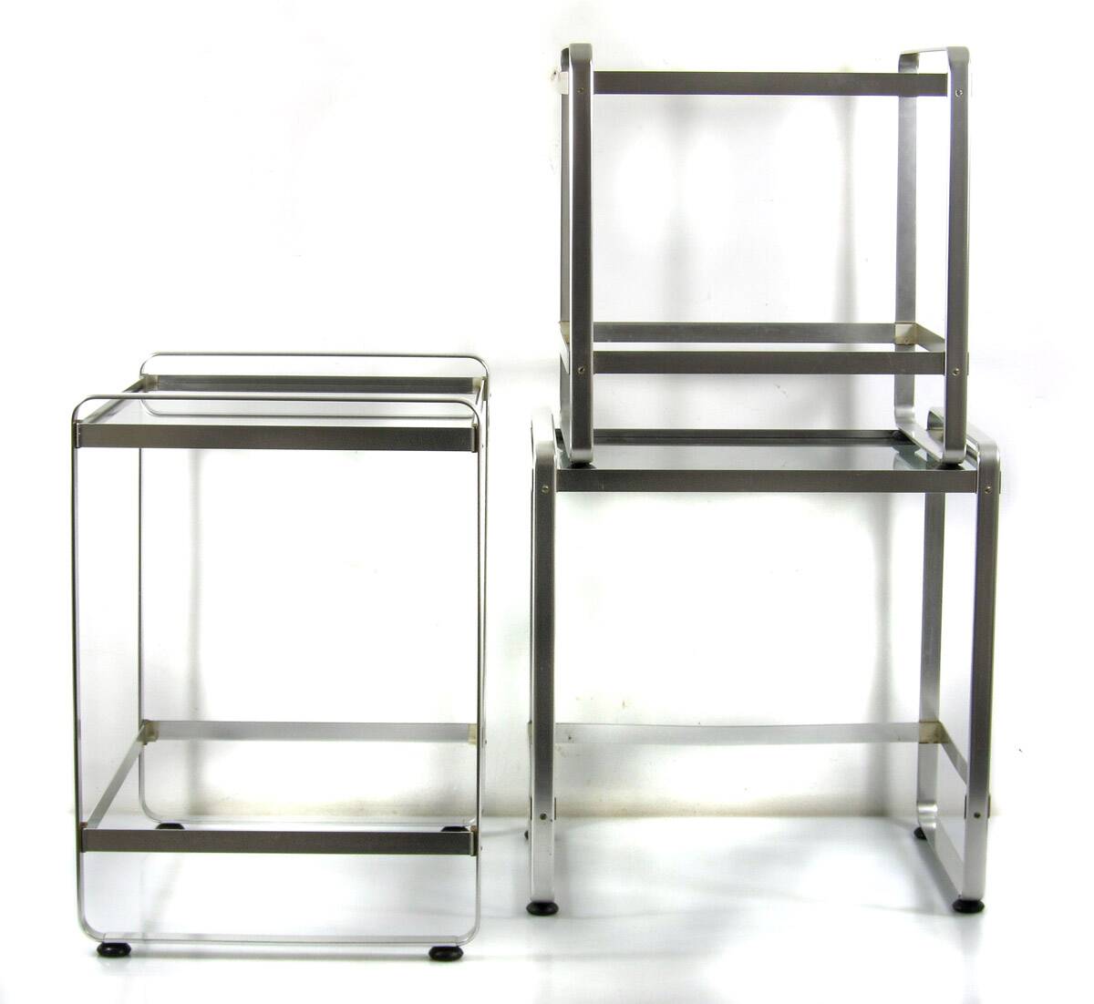 3 Seventies aluminium glass nesting tables