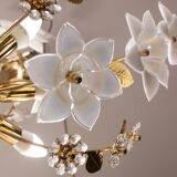 Large Size Vintage Murano Glass Chandelier White Flowers, 1970
