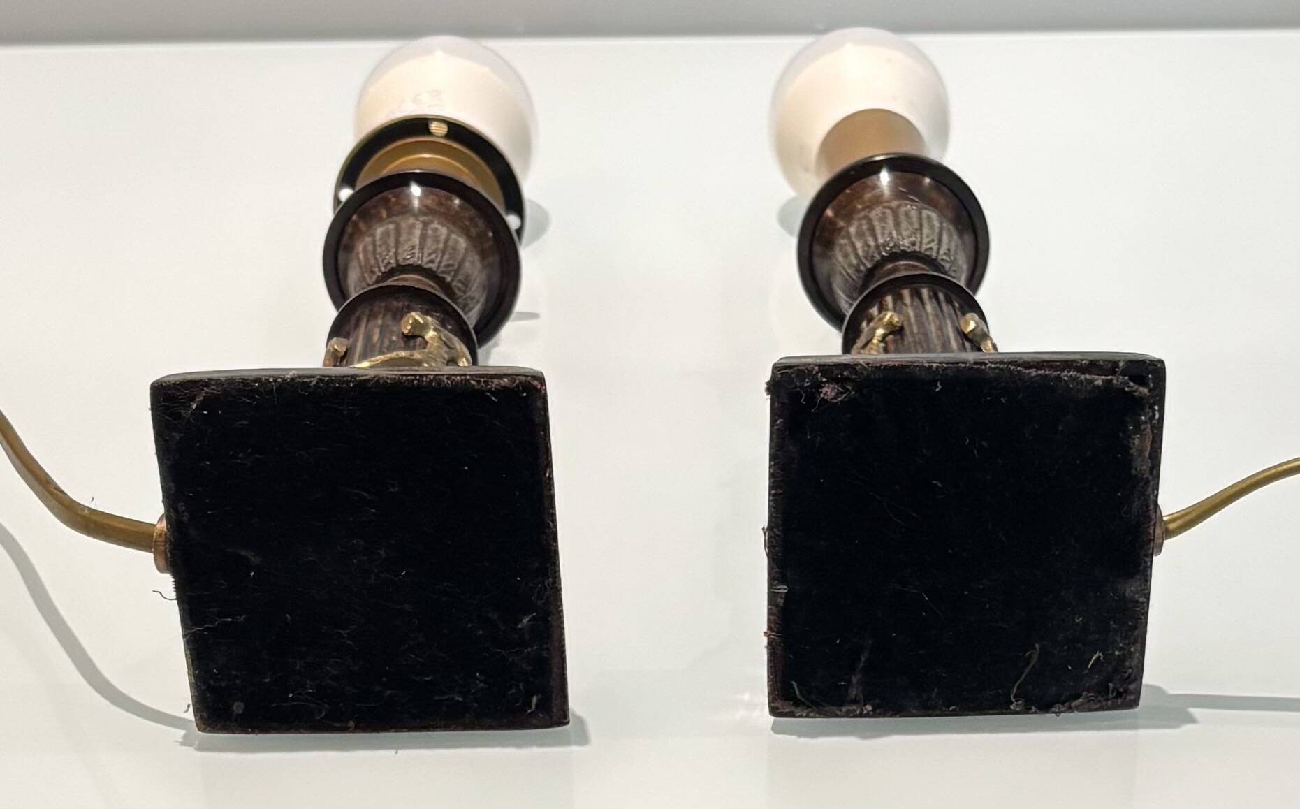 Pair of Empire Style Table Lamps with Patinated Black Bronze and Gilded Mounts